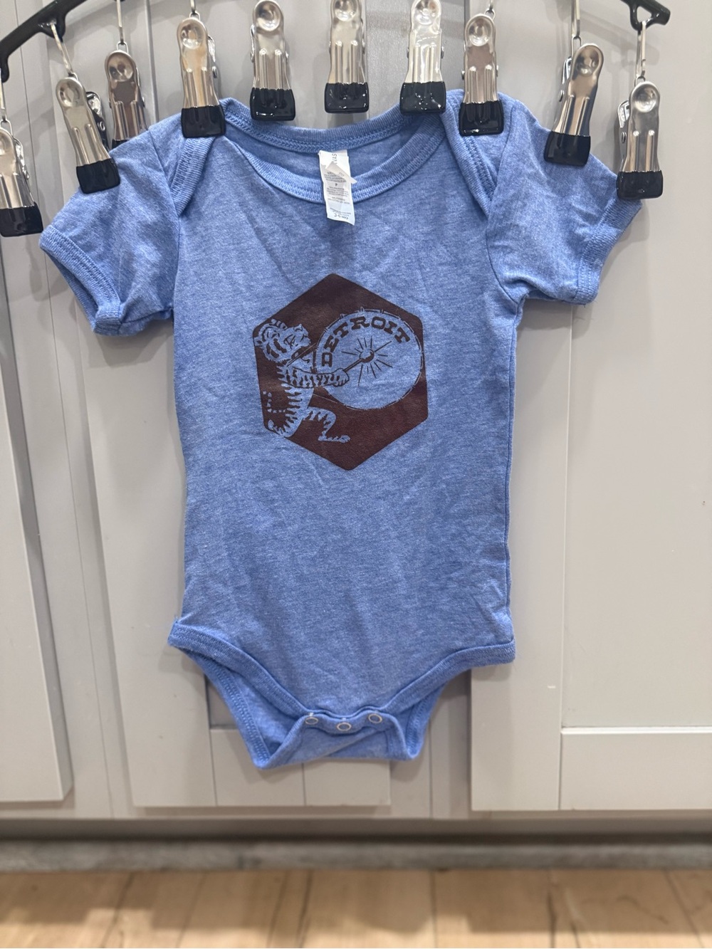 Blue Graphic Baby One-Piece Bodysuit with Detroit Tiger Motif